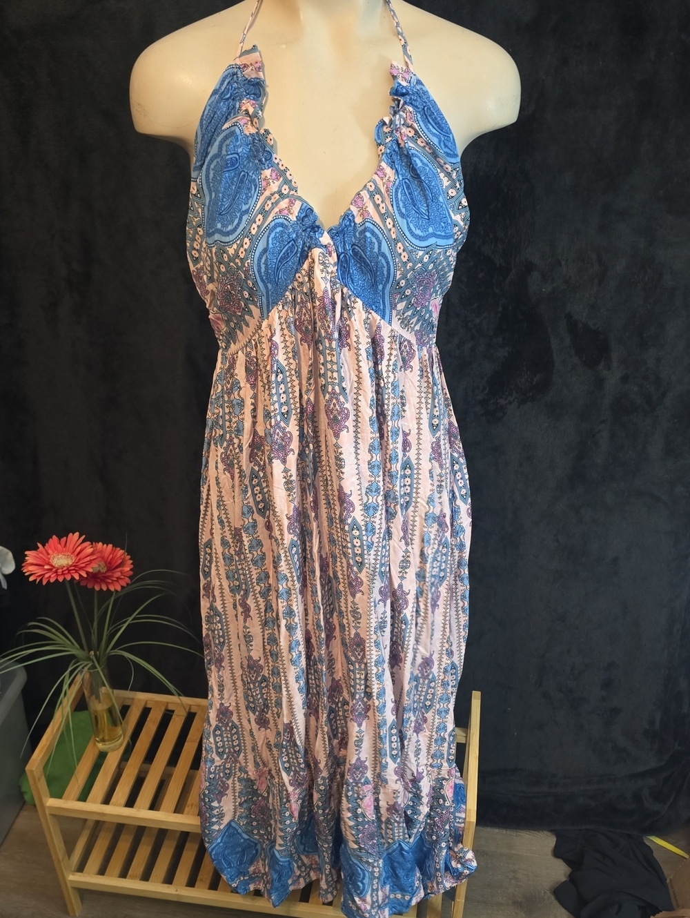 NWT Cupshe Blue and Pink Paisley Halter Maxi Dress